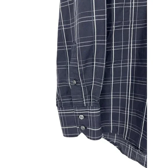 Lacoste Mens Navy & White Plaid Long Sleeve Button-Up Shirt Size 40 M - Picture 3 of 9